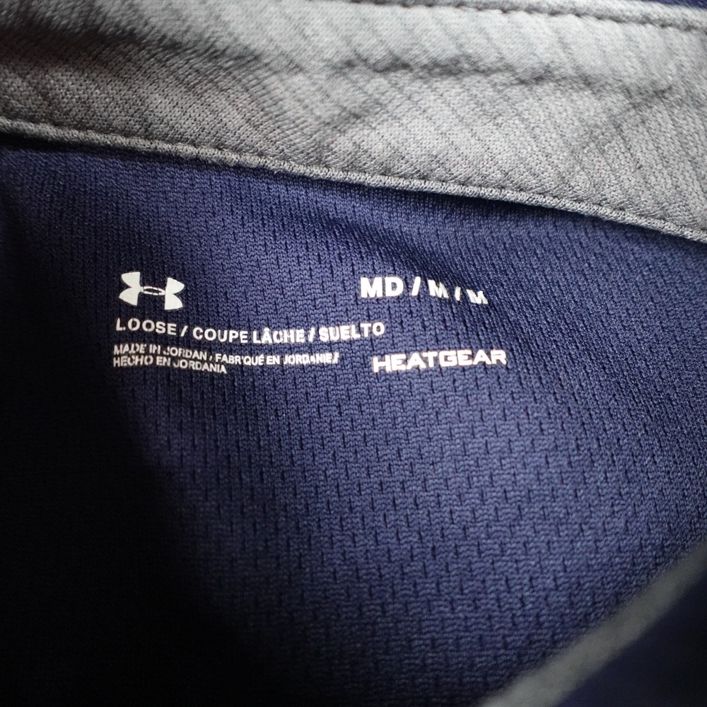 Under Armour Polo Shirt Mens Medium Blue Tech Golf HeatGear Loose Short Sleeve - Picture 5 of 16